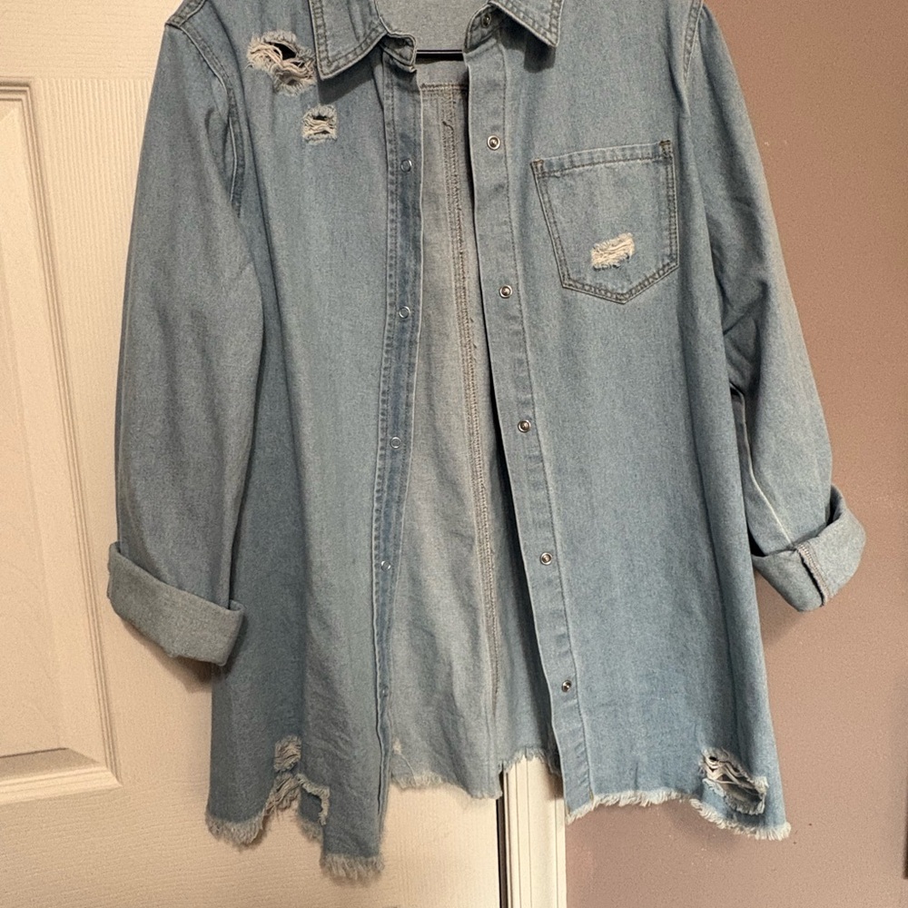 Distressed Denim Shirt Jacket